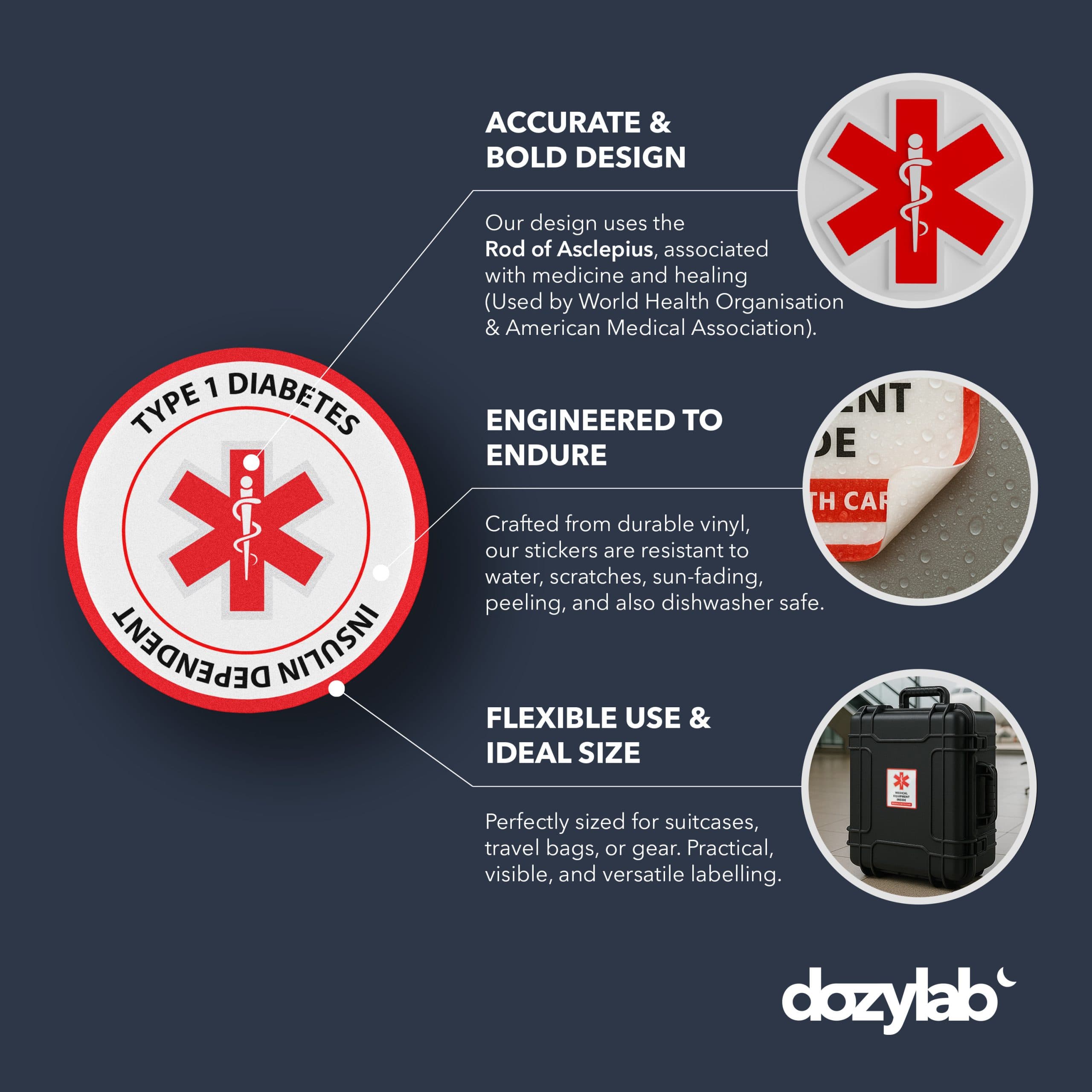 Diabetes ID Sticker key features