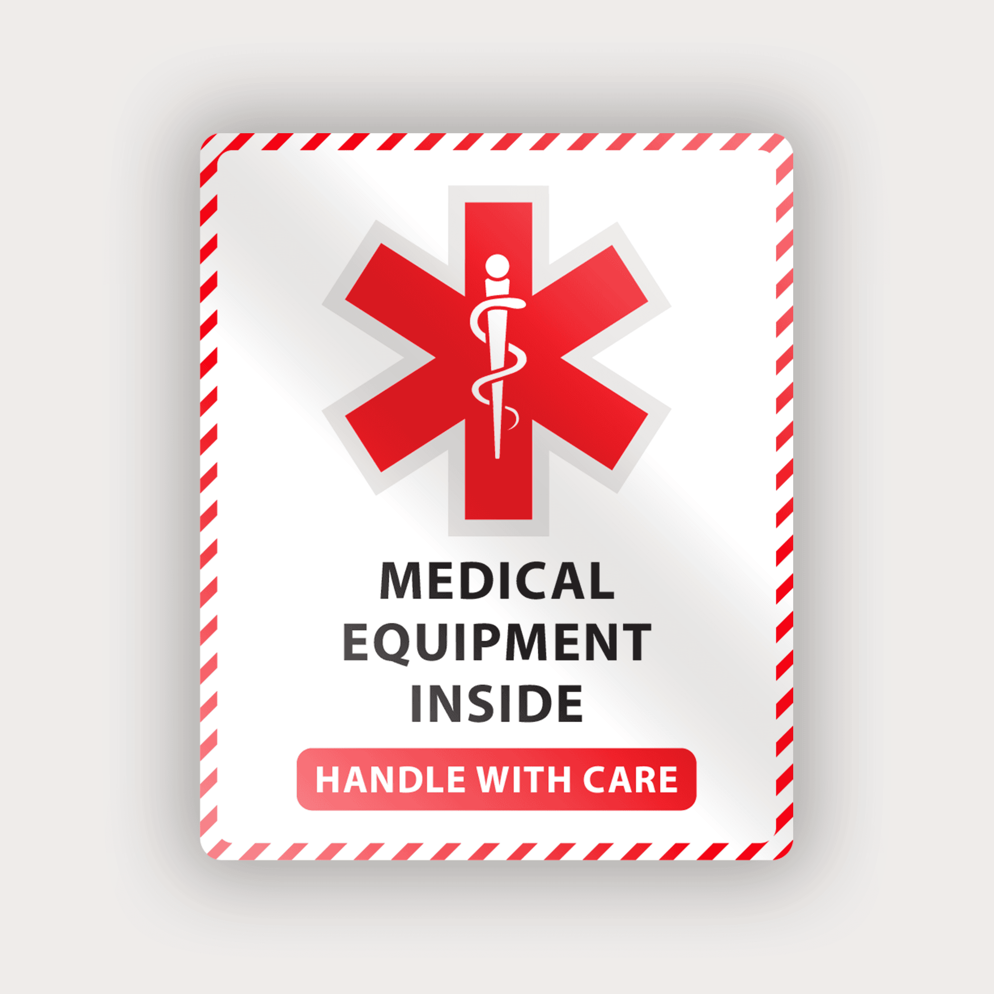 Medical Equipment ID Sticker — white and red stripe variant