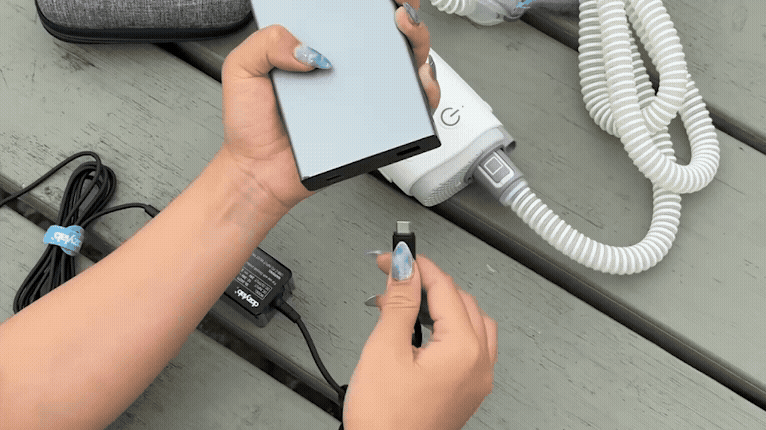 Dozylab USB-C Travel Cable powering CPAP